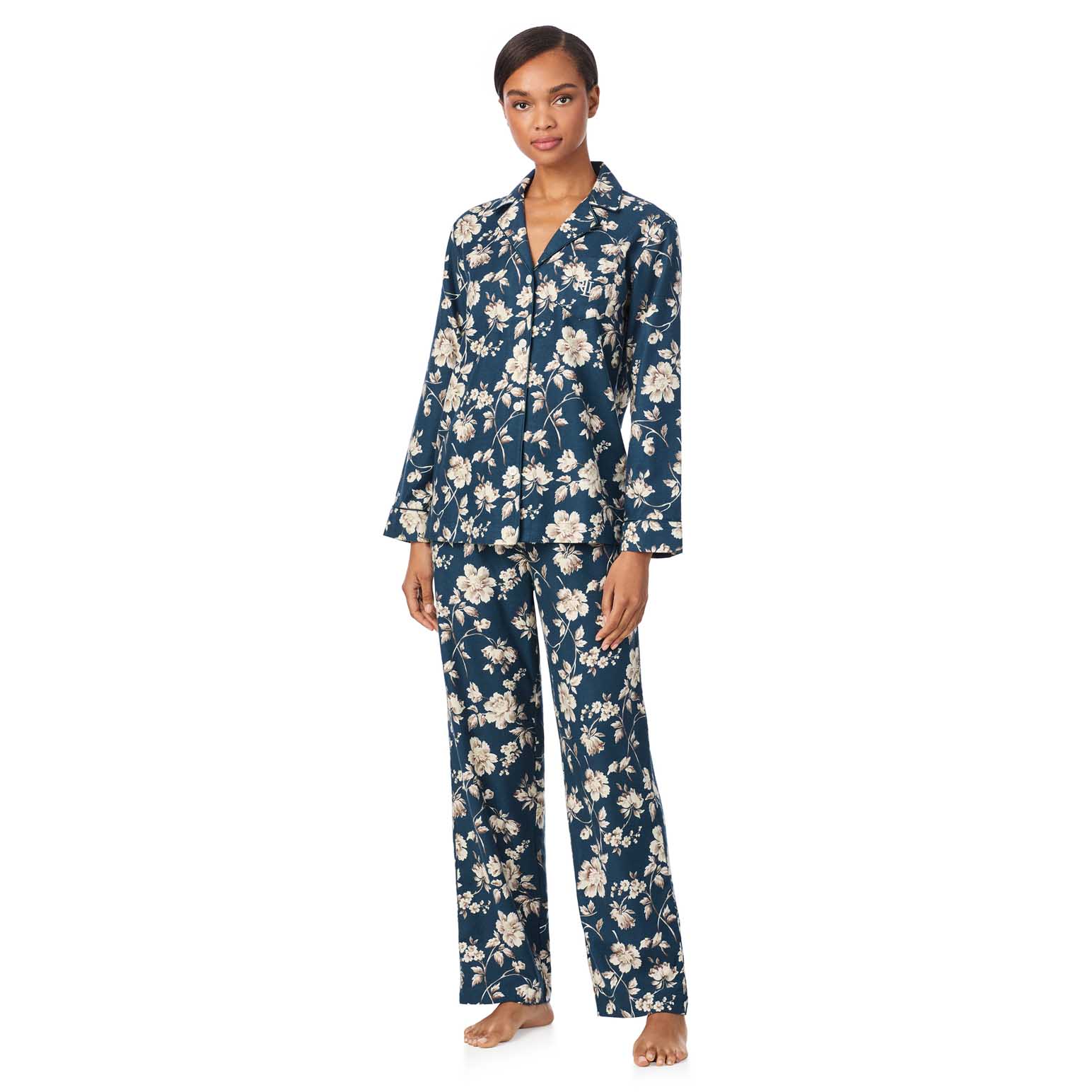 Lauren Ralph Lauren Cotton Sateen L/S Notch Collar Long Pajama Set